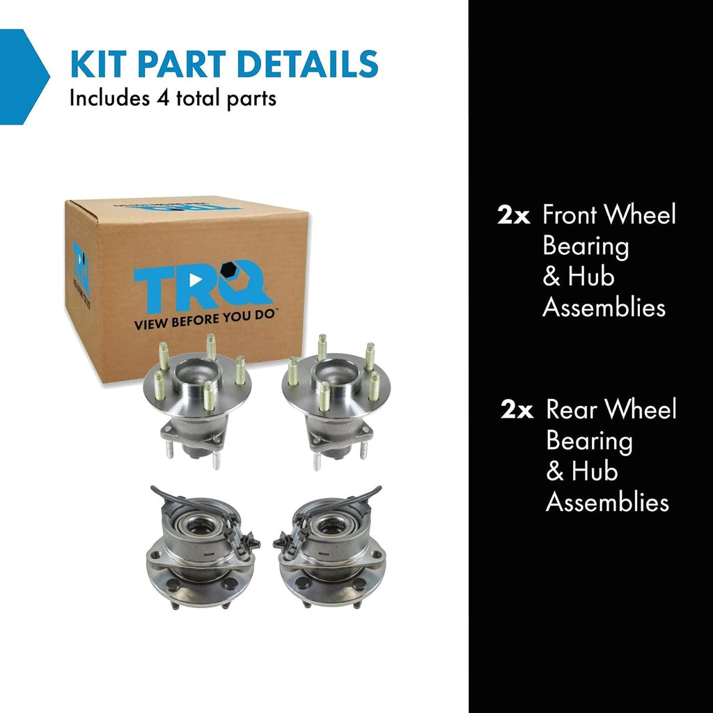 TRQ Front and Rear Wheel Bearing and Hub Assembly Set 4 Piece Compatible with 05-10 Chevrolet Cobalt LS LT 4 Wheel ABS Brakes 5 Lug Wheels 06-11 HHR LS LT 04-07 Saturn Ion 07-09 Pontiac G5