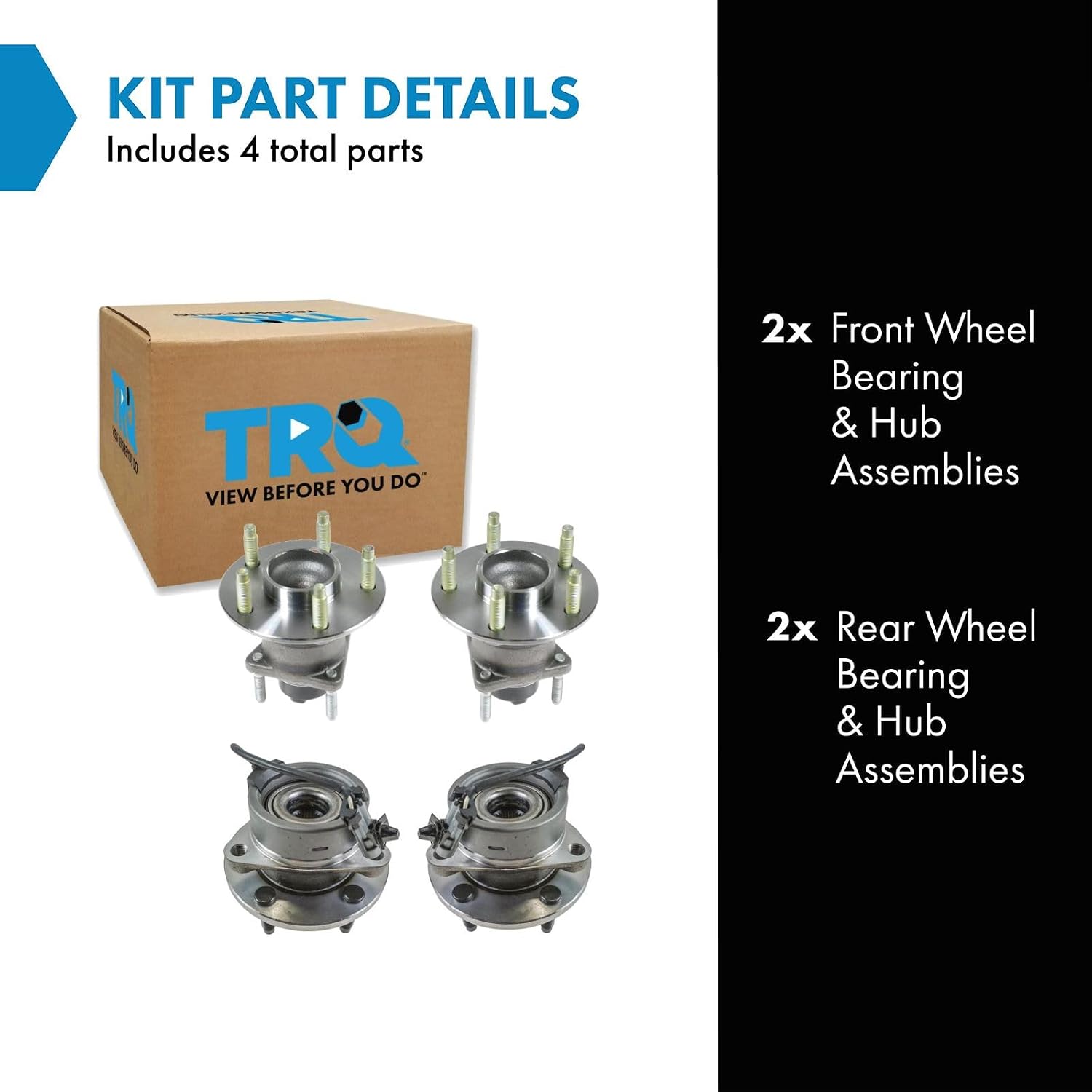 TRQ Front and Rear Wheel Bearing and Hub Assembly Set 4 Piece Compatible with 05-10 Chevrolet Cobalt LS LT 4 Wheel ABS Brakes 5 Lug Wheels 06-11 HHR LS LT 04-07 Saturn Ion 07-09 Pontiac G5