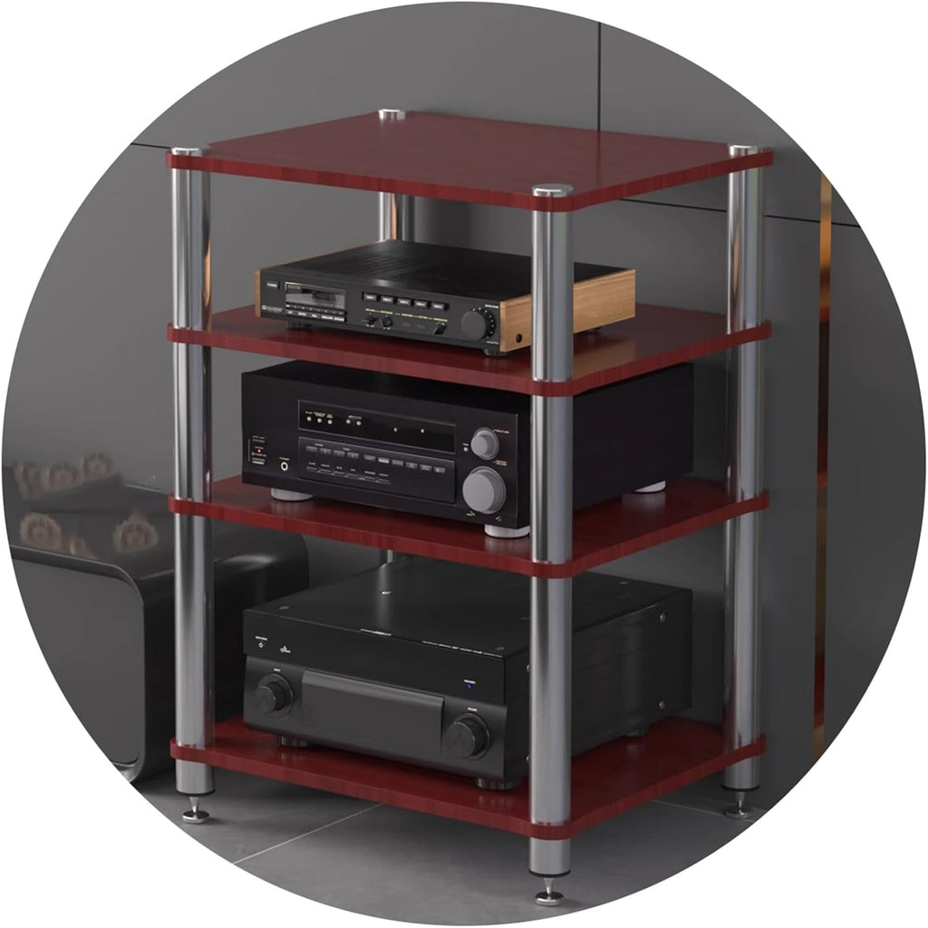 HiFi Audio Rack & Amplifier Stand for Home Theater, 2/3/4-Tier AV Equipment Shelf with Spikes Audio-Visual Shelving for Receiver, Turntable, Speaker(Brown,60 * 48 * 81cm(4Tier))