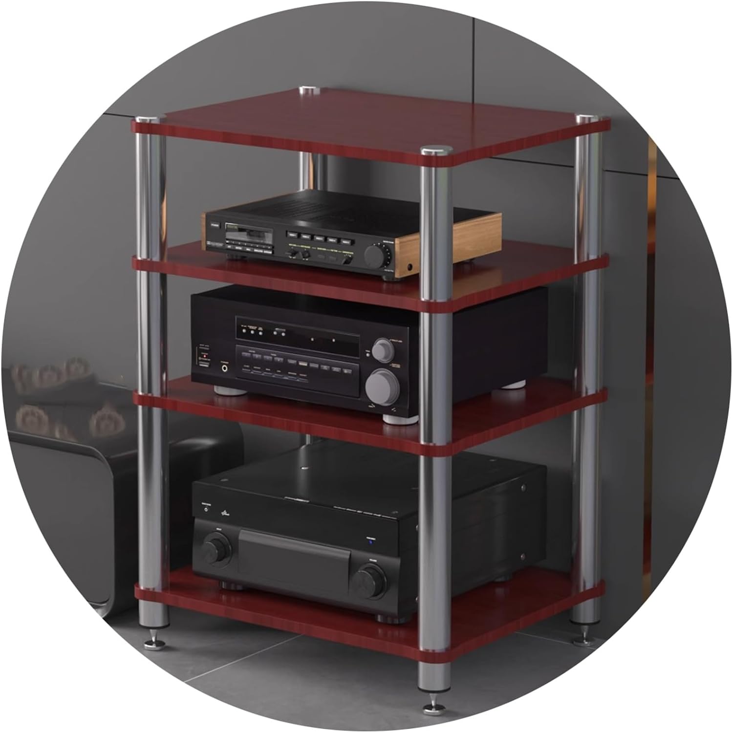HiFi Audio Rack & Amplifier Stand for Home Theater, 2/3/4-Tier AV Equipment Shelf with Spikes Audio-Visual Shelving for Receiver, Turntable, Speaker(Brown,60 * 48 * 81cm(4Tier))