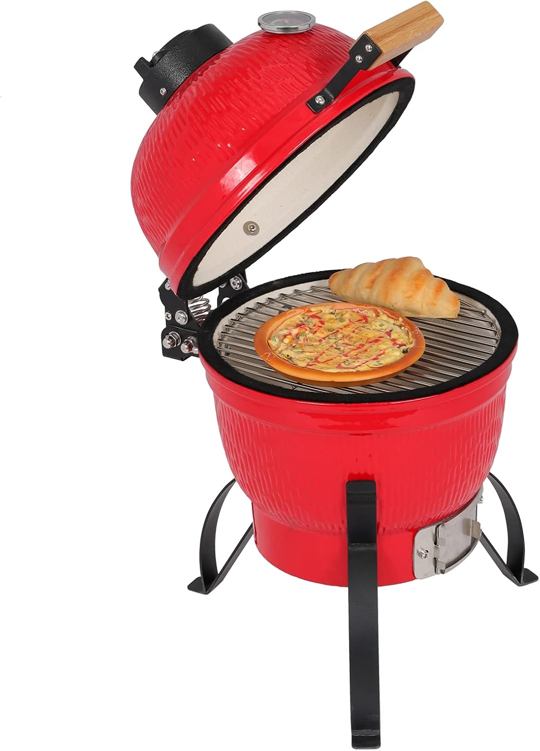 Outvita Ceramic Grill, 13' Round Kamado Charcoal Grill, Portable Barbecue Grill with Thermometer for Variations on Cooking Methods(Red)