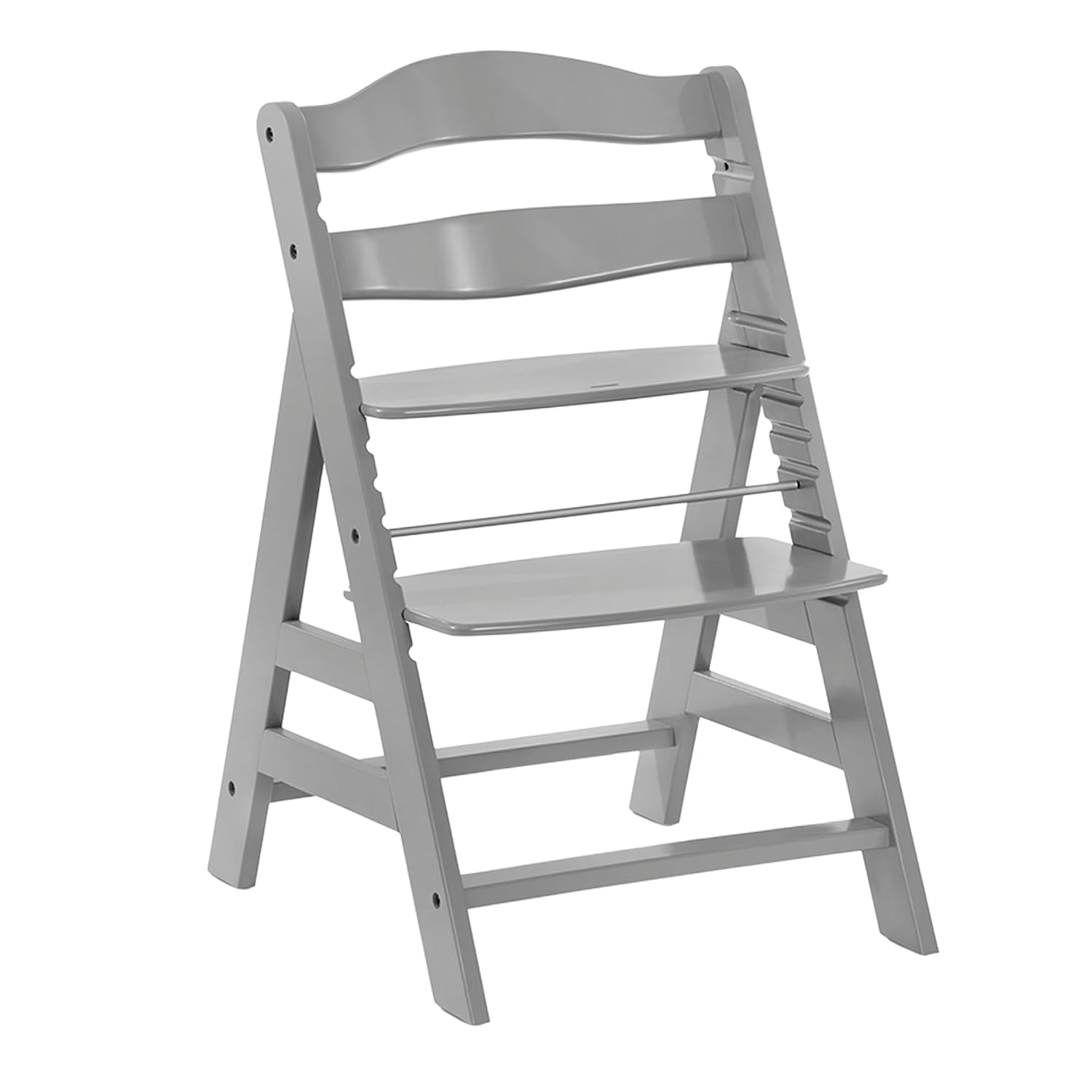 hauck Alpha+ Grow Along Seat Solid Beechwood Booster Chair with Adjustable Seat, 5 Point Safety Harness, & Bumper Bar for Infants & Toddlers, Grey