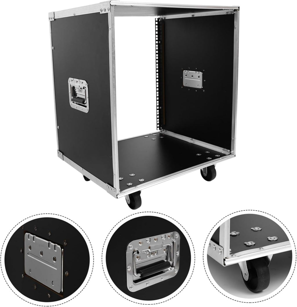 Stereo Rack Alloy Audio Shelf for Professional Equipment Portable Audio Cabinet with Handles and Rollers Easy Assembly Rack for Mixer and Computer Chassis