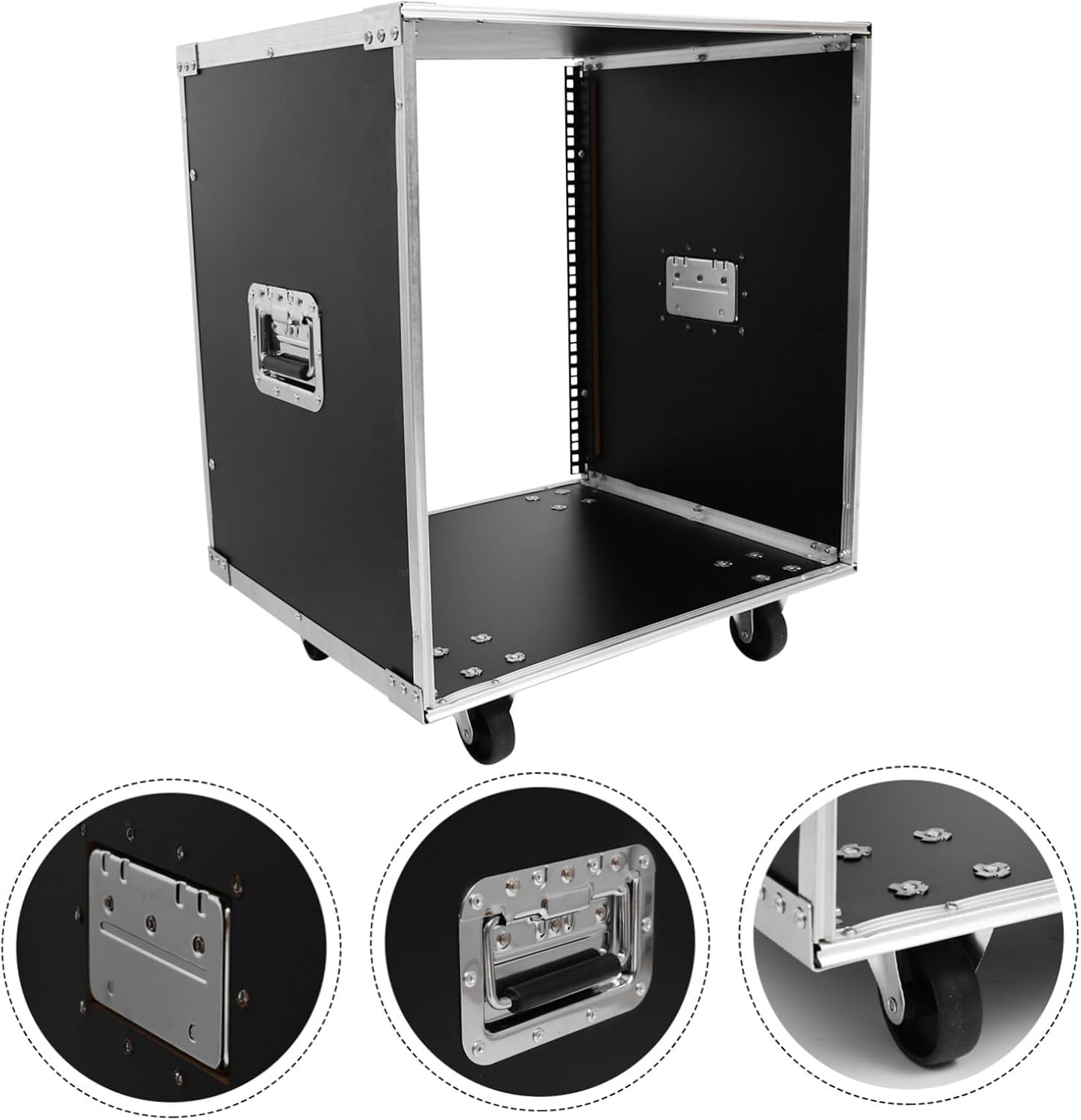 Stereo Rack Alloy Audio Shelf for Professional Equipment Portable Audio Cabinet with Handles and Rollers Easy Assembly Rack for Mixer and Computer Chassis
