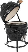 ROVSUN Kamado Charcoal Grill and Smoker with Cast Iron Grate, Portable, Best Small BBQ Grill for Indoor/Outdoor Use, 13'' Mini Max, Black