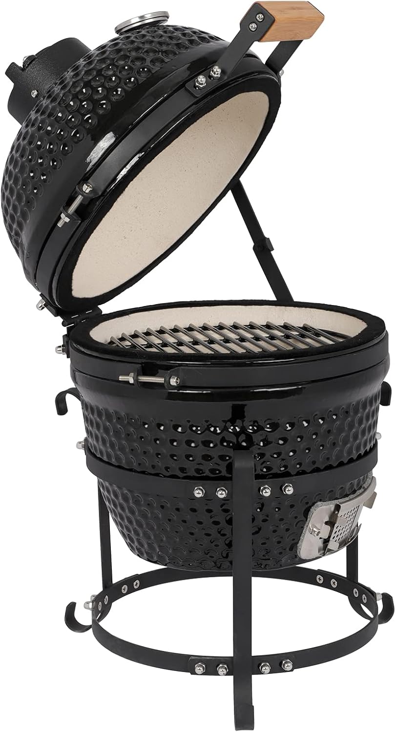 ROVSUN Kamado Charcoal Grill and Smoker with Cast Iron Grate, Portable, Best Small BBQ Grill for Indoor/Outdoor Use, 13'' Mini Max, Black