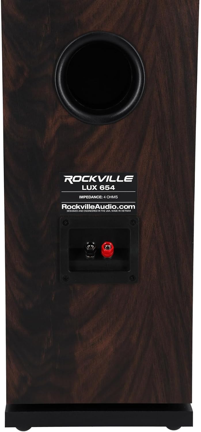 Rockville Pair Lux 654 Dark Woord Dual 6.5' Home Theater Stereo Tower Speakers, 160W RMS, 640W Peak, 8 Ohm, Silk Tweeter, MDF Audio Cabinet, 22Hz-20kHz, USA-Engineered, Vietnam-Made (2 Items)