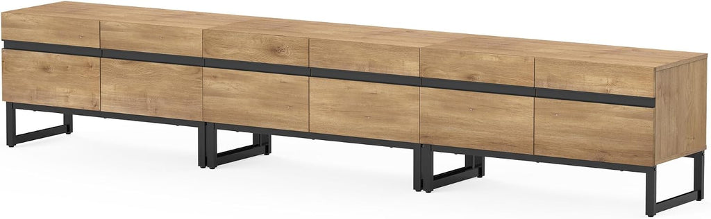 WAMPAT Modern TV Stand for 32-110 Inch TVs, Wood Entertainment Center with Metal Base Storage Cabinets, Media TV Console for Living Room, Oak, 3Pcs