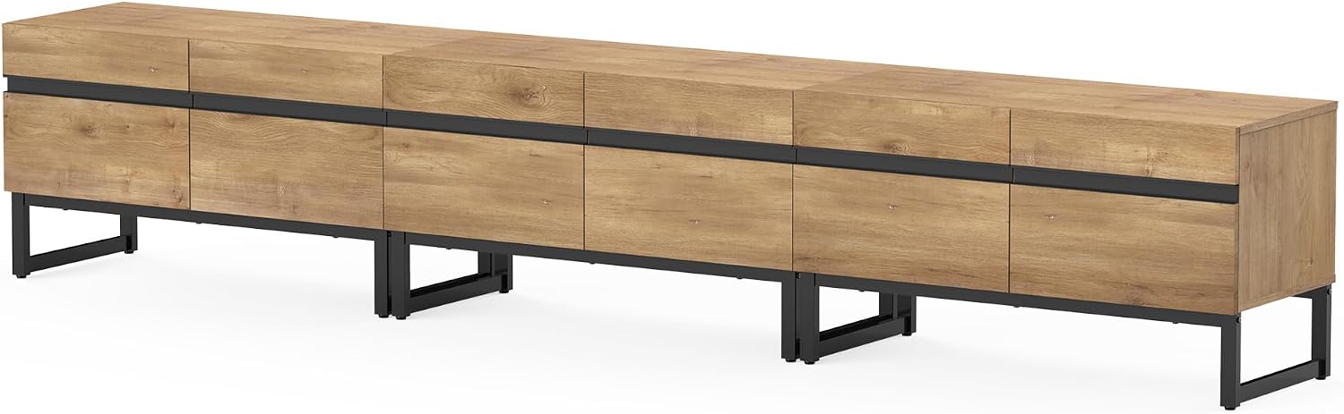 WAMPAT Modern TV Stand for 32-110 Inch TVs, Wood Entertainment Center with Metal Base Storage Cabinets, Media TV Console for Living Room, Oak, 3Pcs