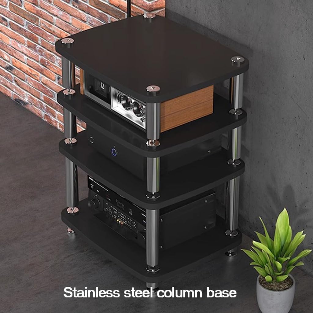 1/2/3/4-layer HiFi Audio Cabinet HiFi Stand Record Player MDF Stand Audio Rack with Shock-Absorbing Feet Power Amplifier Shelf Equipment Cabinet (Color : Black, Size : 60 * 48 * 76cm(4Tier))