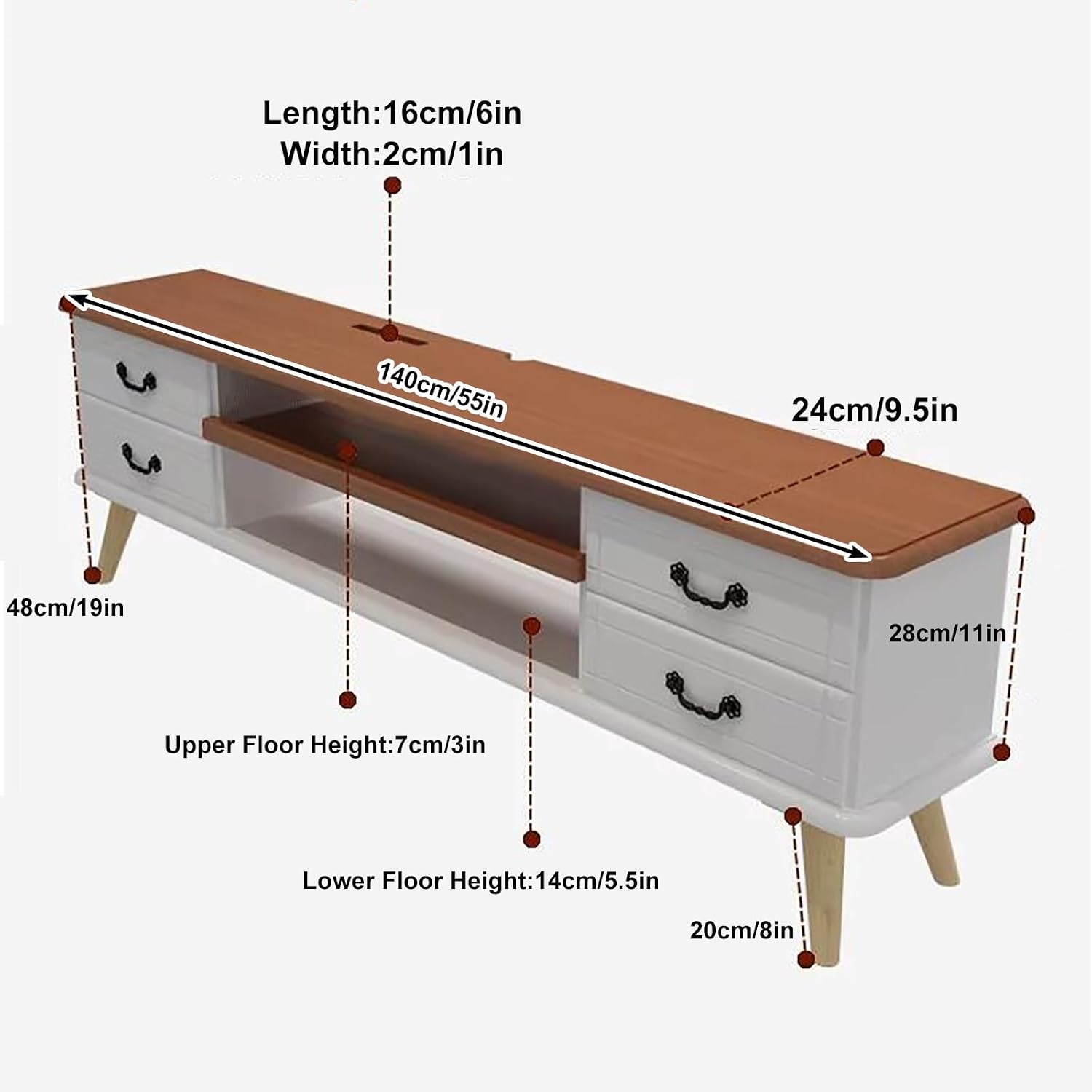 Double Layer TV Storage Cabinet with 4 Drawers，Audio Visual Entertainment Equipment Control Center for 30-65' TV, Wooden Storage Low Cabinet Suitable, for Home and Office (Color : Gris, Siz