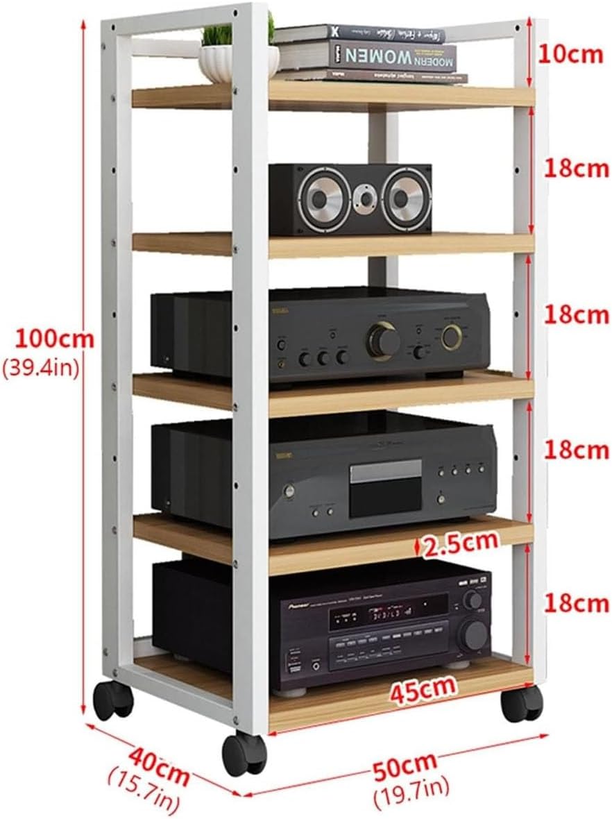 HOFSSI 5 Tier Furniture Media Stand DVD CD Player Stand Audio Rack Power Amplifier Equipment Cabinet Floorstanding Storage Shelves，Height Adjustable (Color : C)