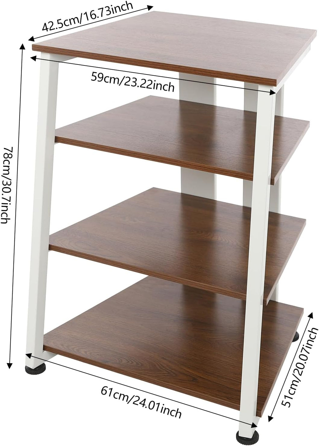4-Tier AV Media Stand, Corner Shelf Stereo Audio Rack Stand with Adjustable Shelves, 110 lbs Total Capacity, Perfect for Home Theaters, Studios (Brown+White)