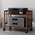 Wood Rolling Side Table with Adjustable Height Perfect for TV HiFi and Audio Equipment Storage. Ideal for Office and Study use This Multifunctional Shelf is Also a Stylish addit