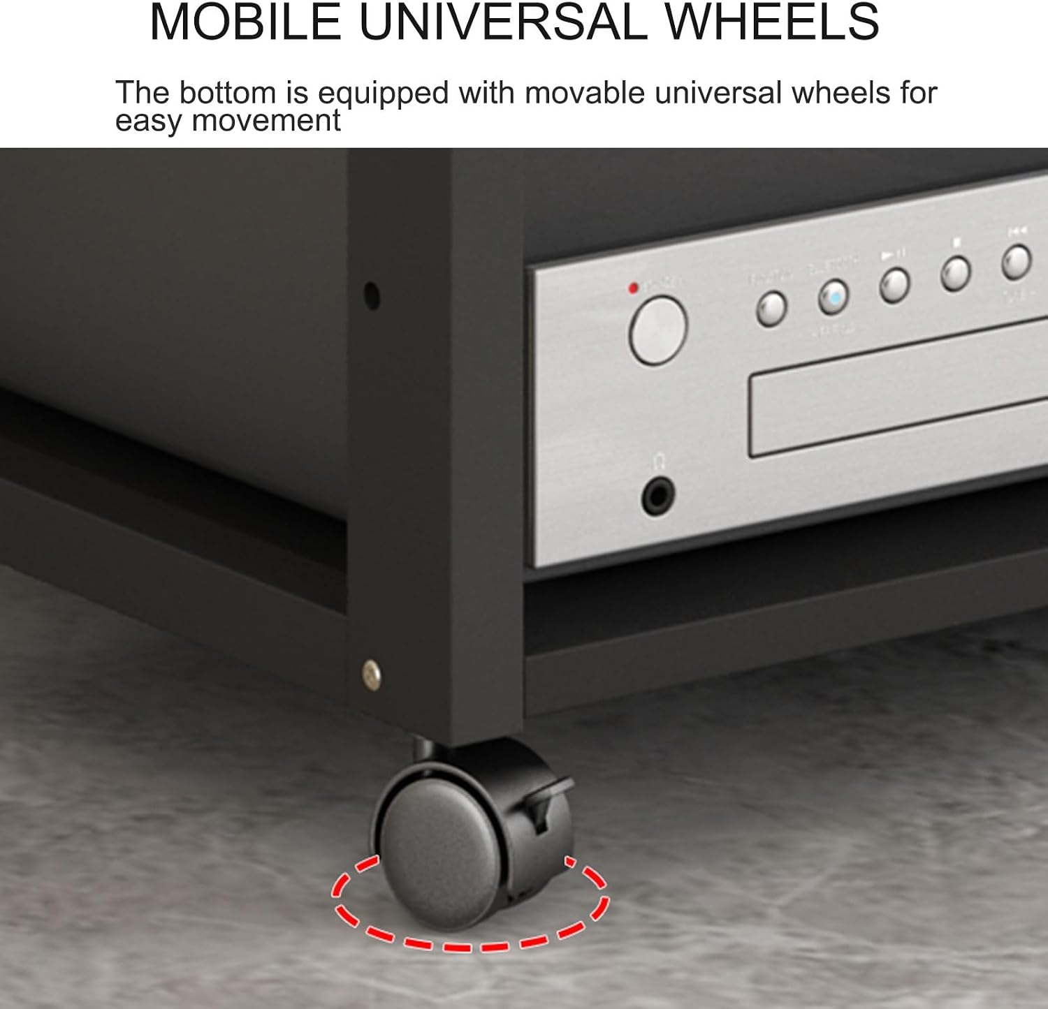 AV Media Stand with Adjustable Shelves,Equipment Rolling Cart Rack Portable 3/4/5 Tier Stereo Cabinet Black Floor-Standing Audio Rack CD Player Stand Home Corner TV Stand Stereo Components Cabinet(50X