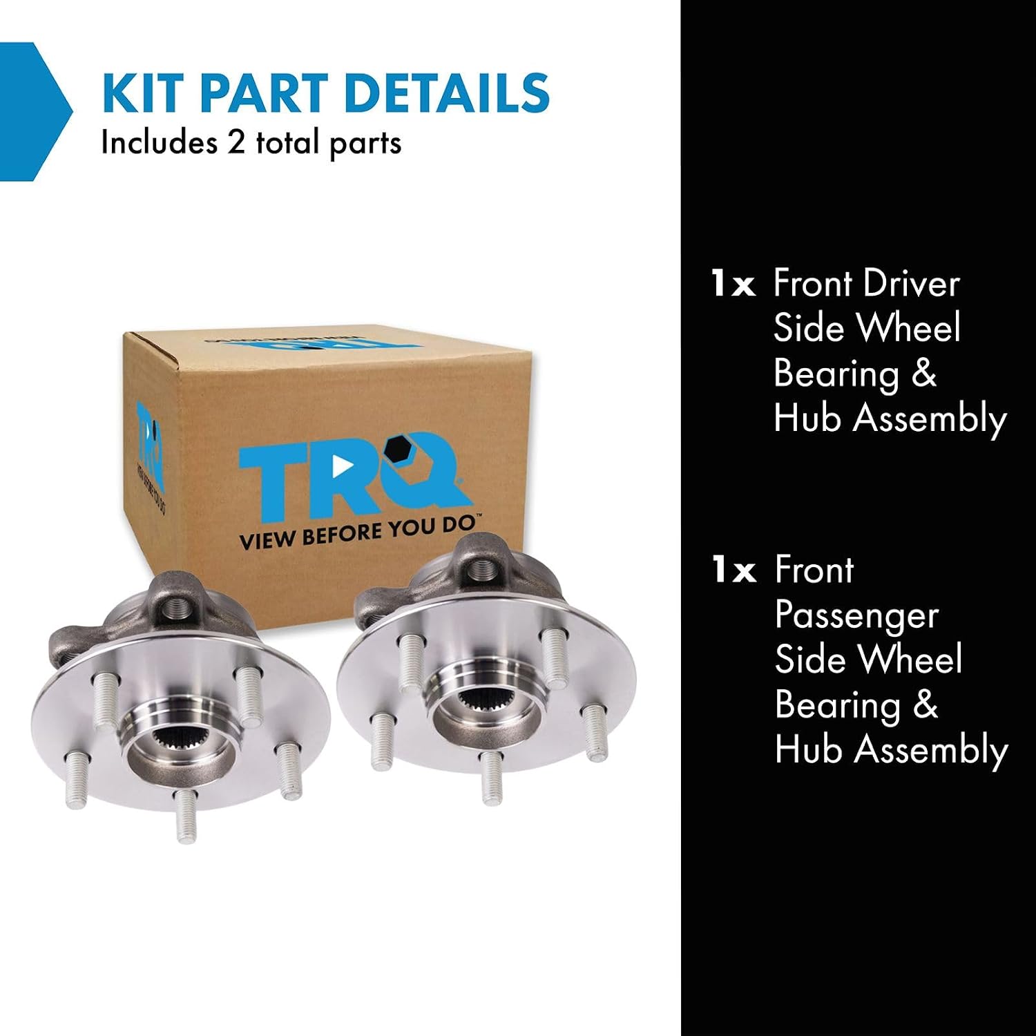 TRQ Front Left and Right Wheel Bearing and Hub Assembly Set 2 Piece Compatible with 2019-2022 Lexus UX200 2019-2023 UX250h 2018-2022 Toyota C-HR