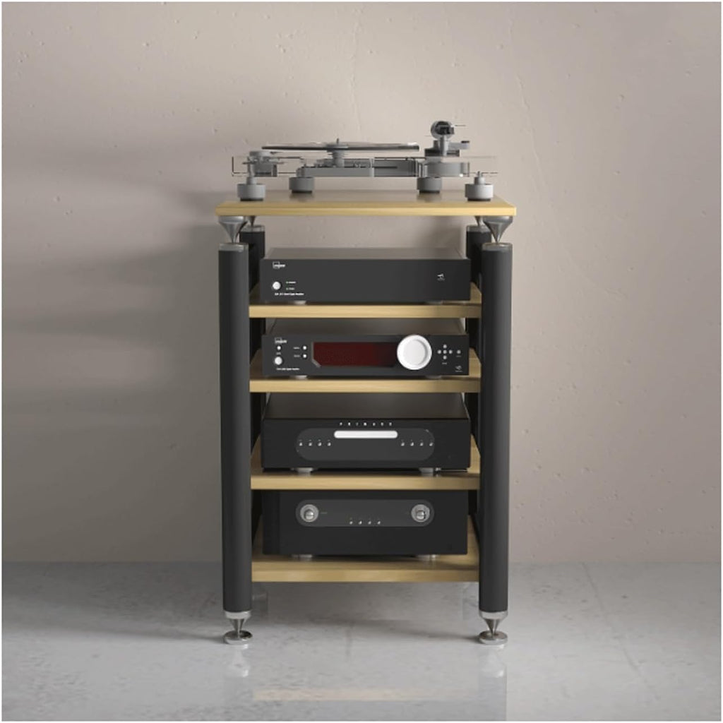 Medios HiFi Audio Rack Tower Open Stereo Cabinet Modern Audio-Video Media Stand with Adjustable Shelves Entertainment Stand for Home Theater Organizer(Natural,4 Tier)