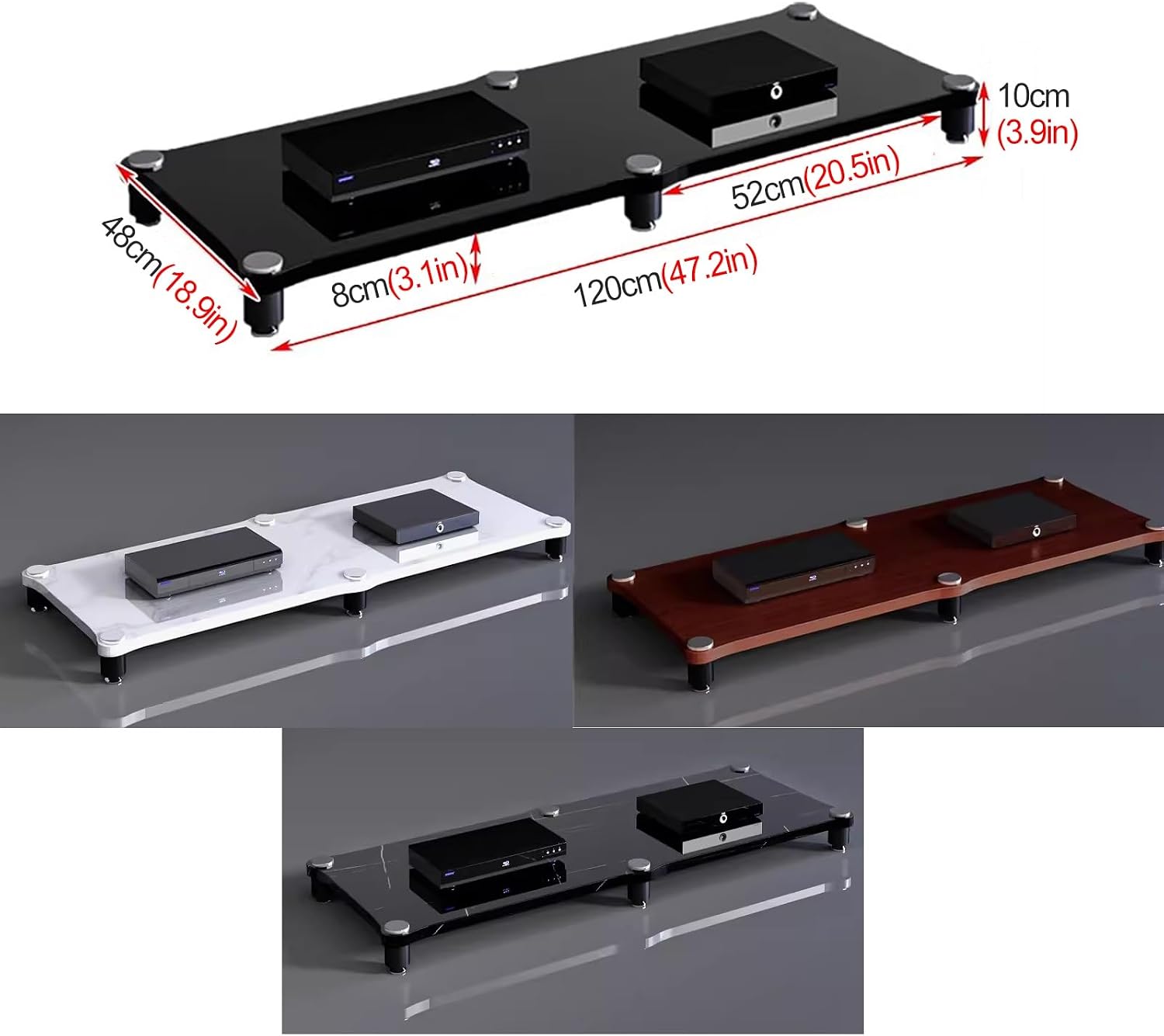 120cm Long Media Stand Audio/Video Component Cabinet, Home Stereo Racks and Stands, Heavy Duty Upright Modern Audio Equipment Rack, Open-Ended Modular Unit, Brown-1 Tier