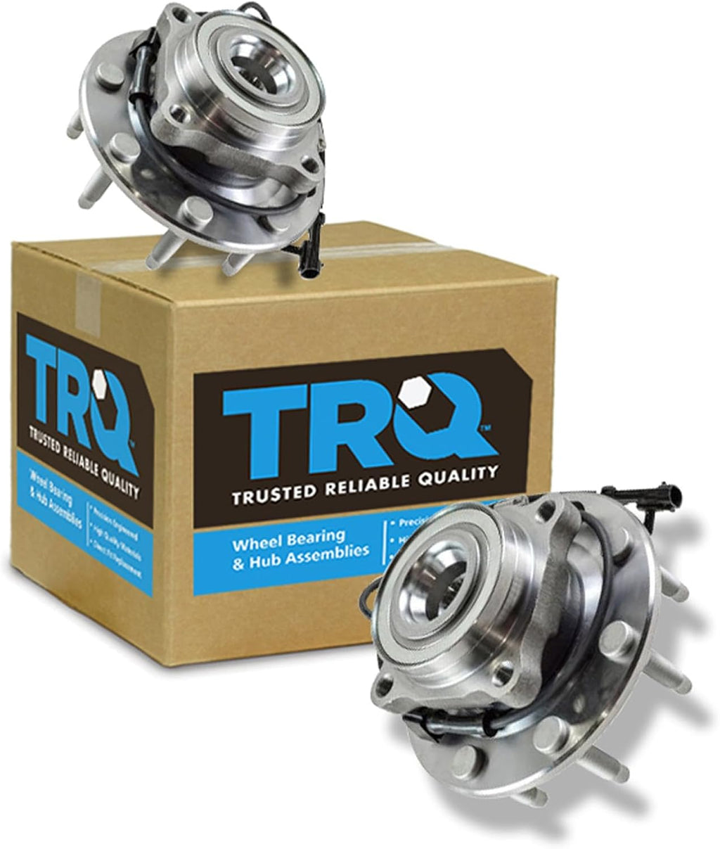 TRQ Front Left and Right Wheel Bearing and Hub Assembly 2 Piece Set for 4 Wheel Drive 8 Lug Models ONLY Compatible with 99-07 Silverado/Sierra 2500HD/3500HD 4x4 8 Lug Models