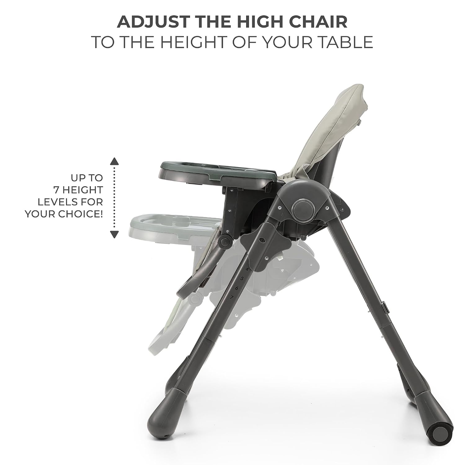 Kinderkraft Tummie, 2-in-1 high Chair, Baby Chair, Ergonomic, Comfortable, Reclining, Foldable, with Ajustable Height, Footrest, Detachable Tray, for Toddler, with Toys, Gray