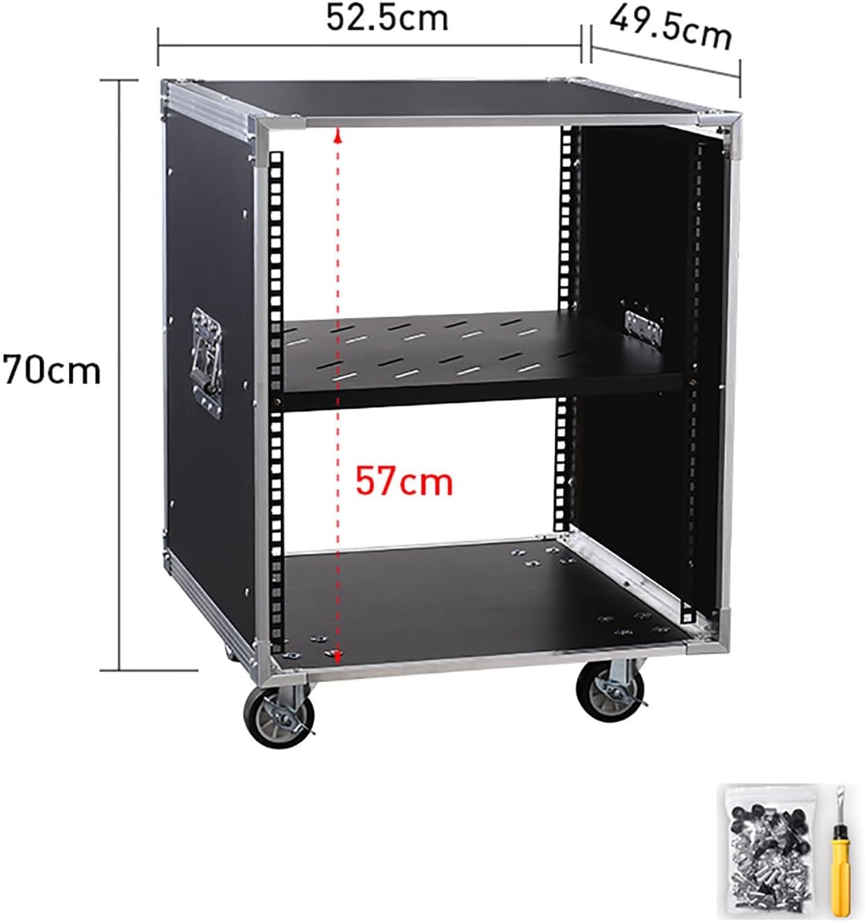 Portable Network Rack，Open Frame Rack，for Servers & AV Gear，with Caster Built-in Handle Network Rack， Rolling Network Rack（16U -87x52.5cm） (Size : 12U-1TIER-70X52.5CM)
