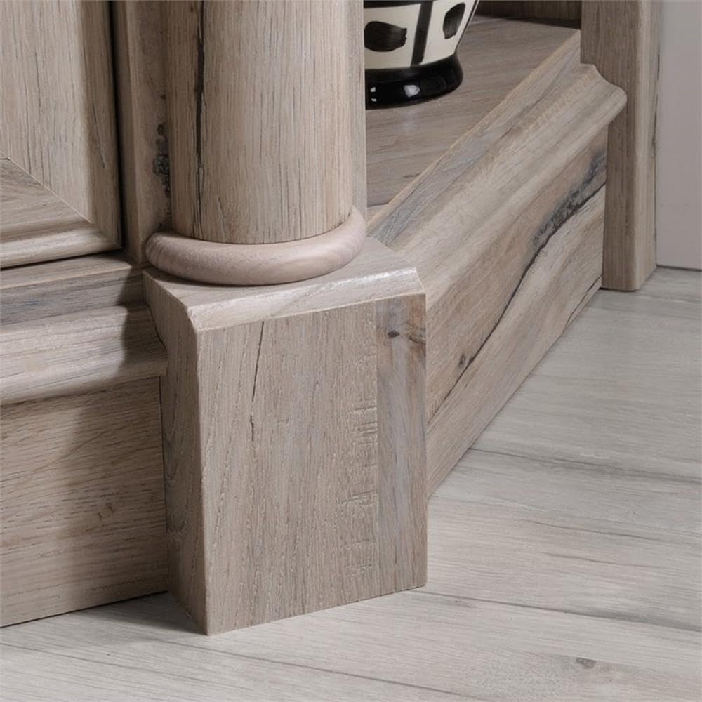 Pemberly Row Corner TV Stand Console, 60 in, Engineered Wood, Split Oak Finish, Adjustable Shelves and Drawers, Compact Space Solution, Fits Up to 60 in TV, Home Living Room Storage