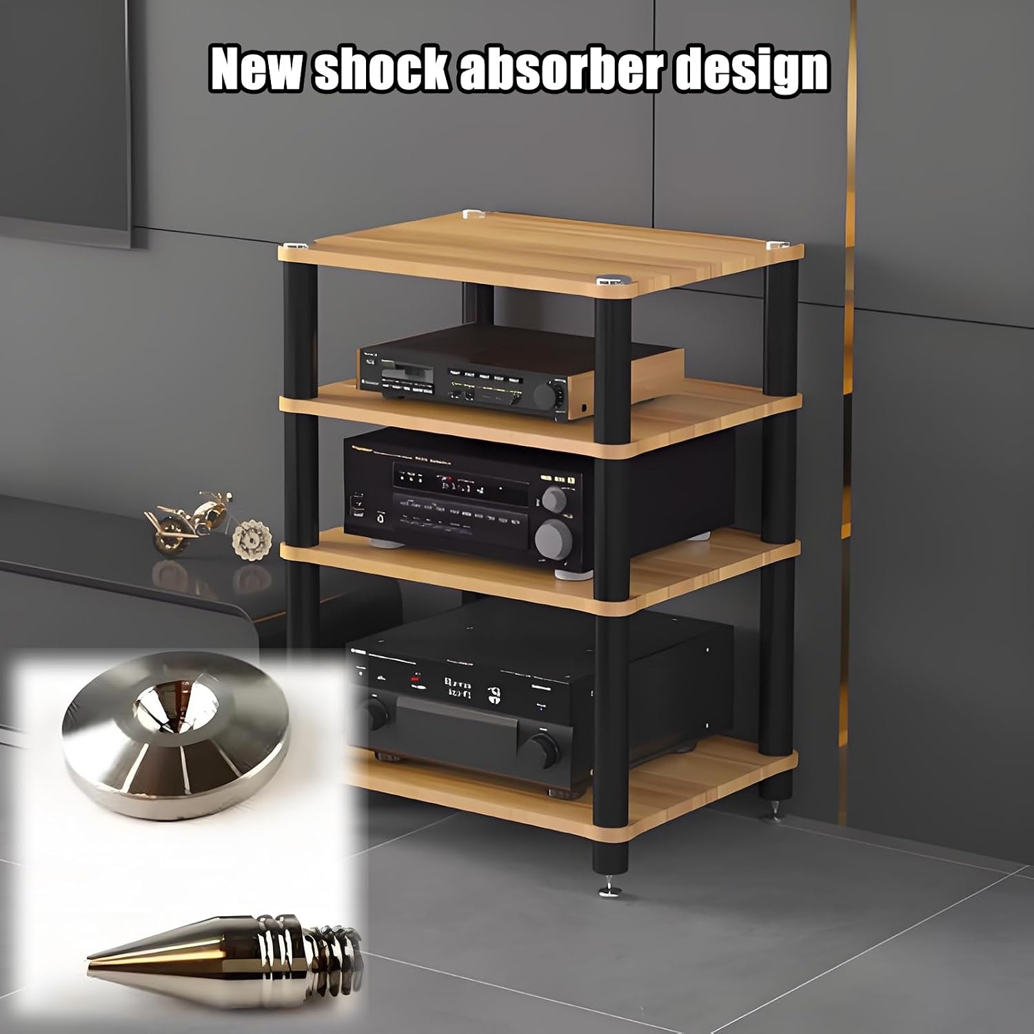 Media Storage Cabinet, Audio Video, Multi-Function Open Storage TV Stand, with Shock-Absorbing Feet Power Amplifier Shelf Equipment Cabinet for Living Room(Black,23.6'x18.8'x23.2')