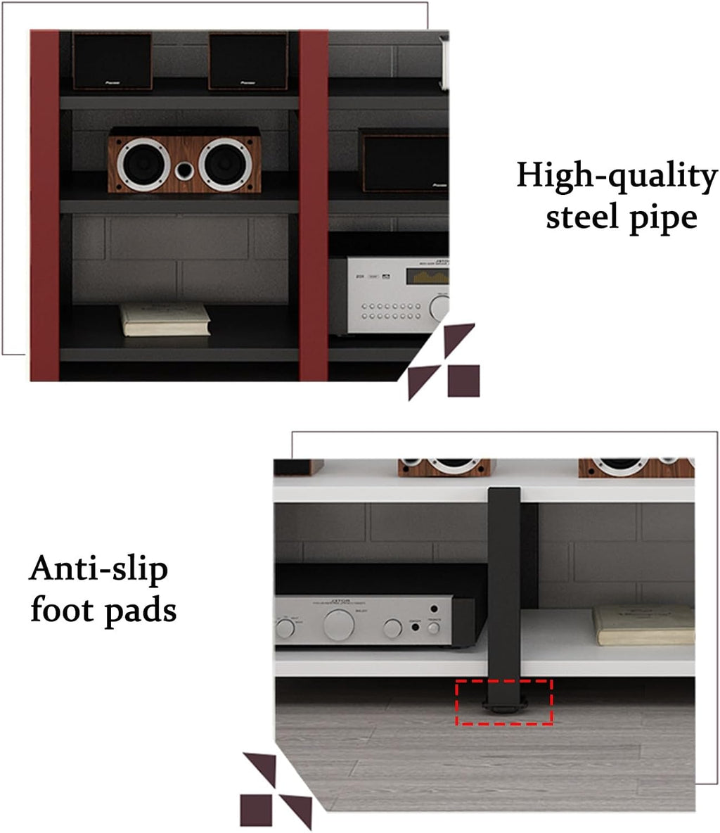 Double Position Audio Rack, Media Stand with Large Storage Space, Open Stereo Cabinet, AV Media Stand with Non-Slip Foot Pad, Modern TV Stand for Living Room, Length 120cm(White,3-Tier)