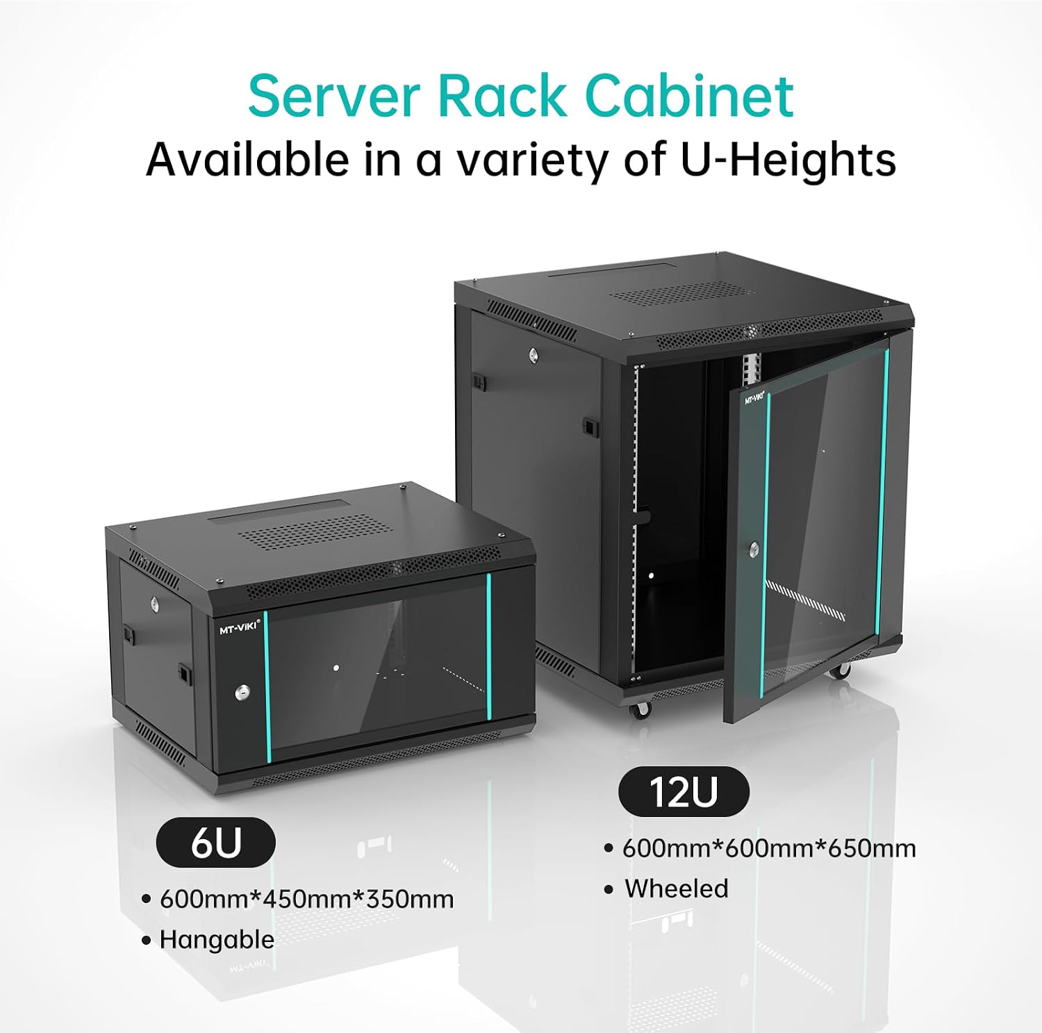 MT-VIKI 12U Server Cabinet Network Rack Vented Enclosure w/Moving Wheel, 0.8mm Thick Steel, 23.6'' Deep (600mm), for 19'' IT Equipment, Included 1pcs 12'' Depth Rack Shelf