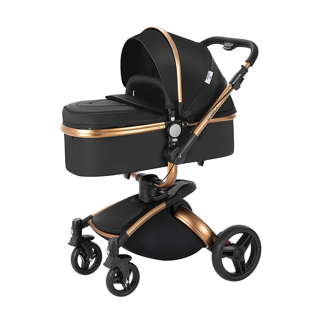 MoLi 2 in 1 Baby Bassinet Stroller, Convertible Foldable Standard Stroller, Reversible Pushchair Infant Buggy Carriage, Portable High Landscape Pram for Toddler Newborn, Aluminum Alloy (HR002-Black)