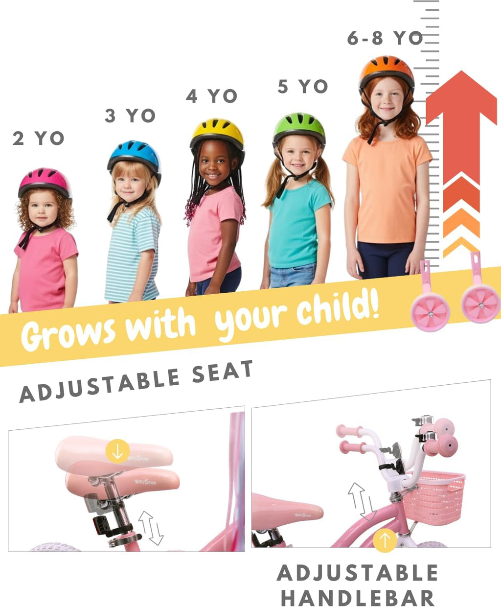 bicystar Girls Bike for Kids Ages 2-8 Years, 12 14 16 18 Inch Kids Bike with Training Wheels, Basket & Streamers, Pink Little Girls Bicycle with Coaster Brake, Birthday Gift