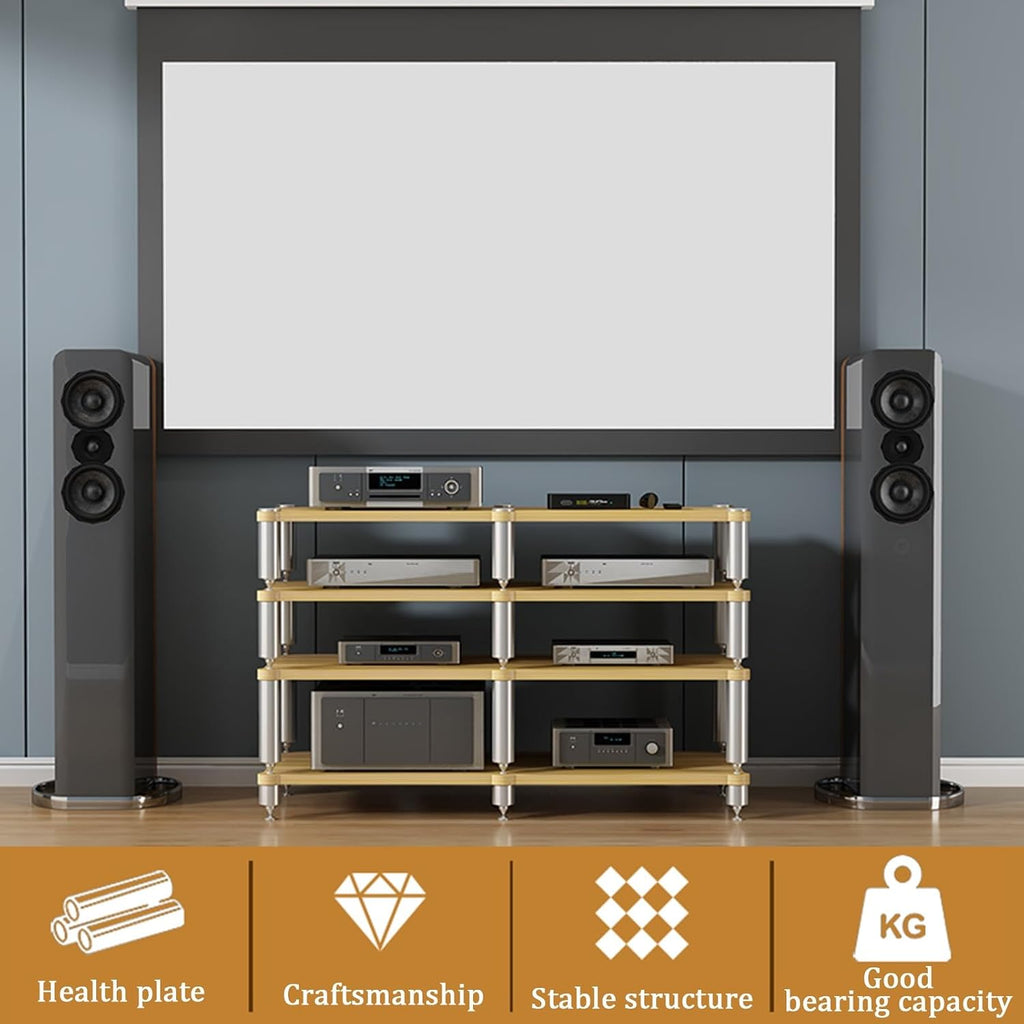 YVYKFZD 2/3/4-Tier AV Media Stand, Stand Audio Rack Corner Component Cabinet, Open Stereo Cabinet with Shock-Absorbing Feet, Power Amplifier Shelf Equipment(Size:White 4 Tier-47.2'X18.9'X33')