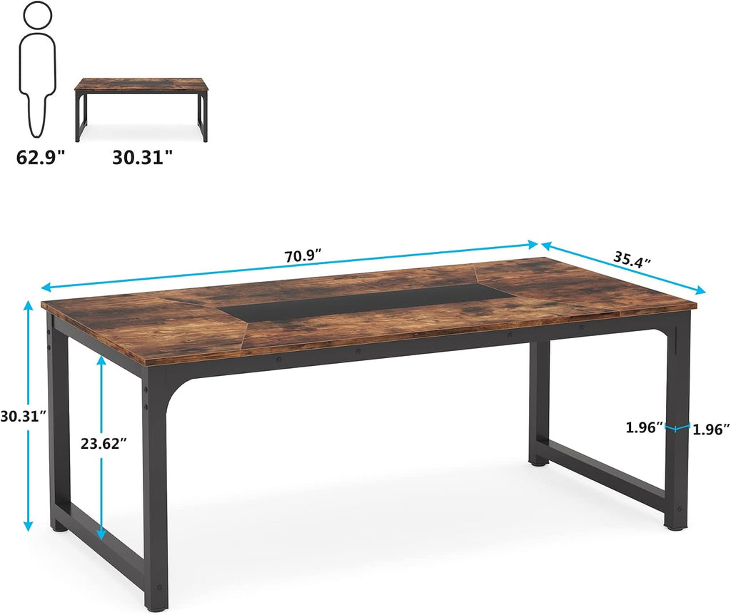 Tribesigns Modern Computer Desk, 70.8 x 35.4 inch Large Executive Office Desk Computer Table Study Writing Desk Workstation for Home Office,Rustic/Black