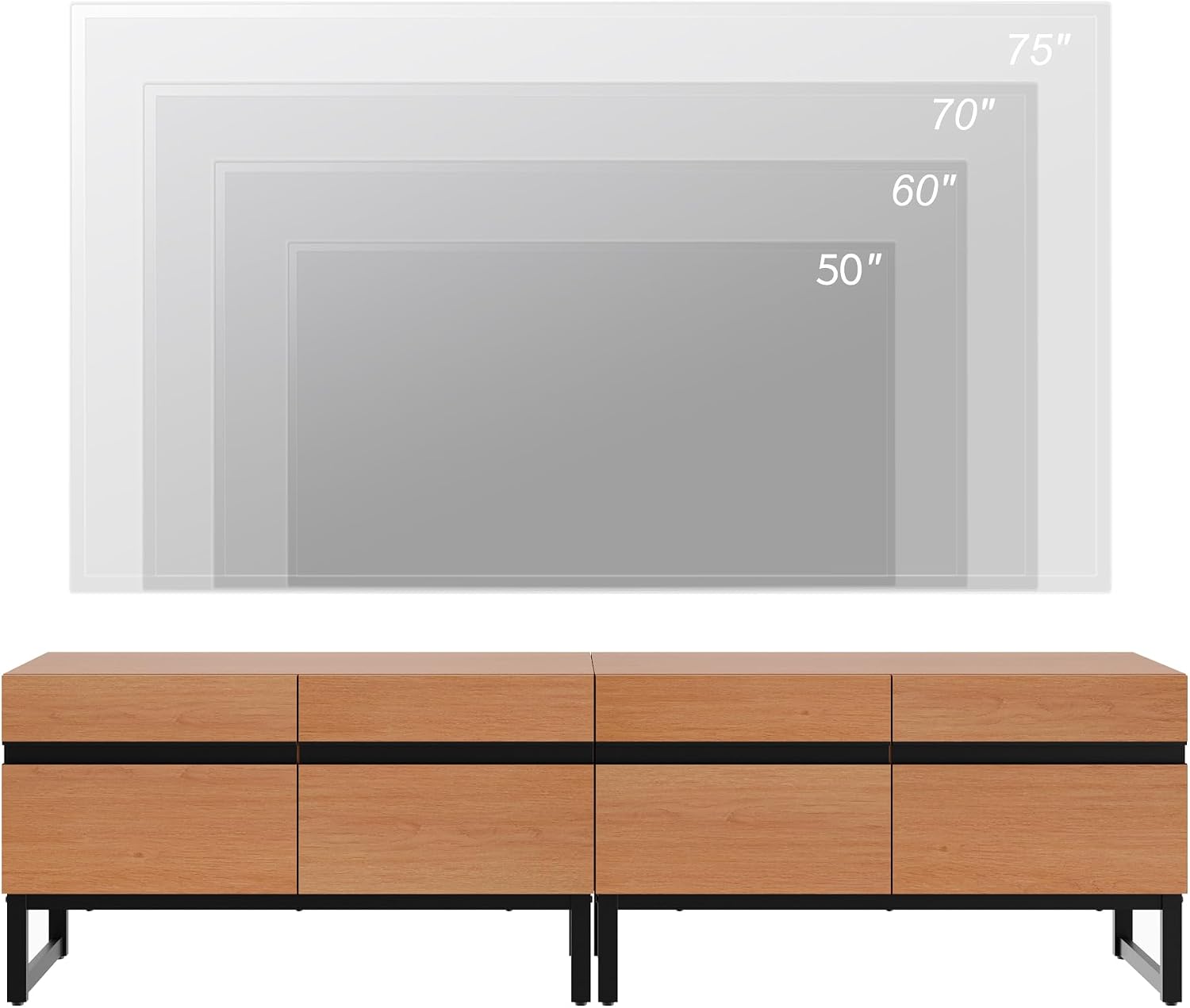 WAMPAT Modern TV Stand for 50-75 Inch TVs, Wood Entertainment Center with Metal Base Storage Cabinets, Media TV Console for Living Room, Mocha, 2Pcs