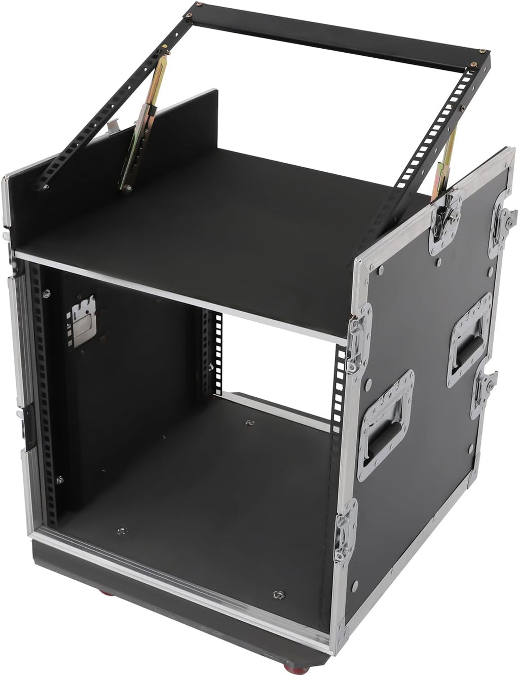 14U PA DJ Rack/Road ATA Case, Network & Stereo Rack with Slant Mixer Tops, Heavy-Duty DJ Work Table Rolling Studio Equipment Cabinet, Amplifier Mixer Storage Stand for Pro Tour Grade, Live Sound