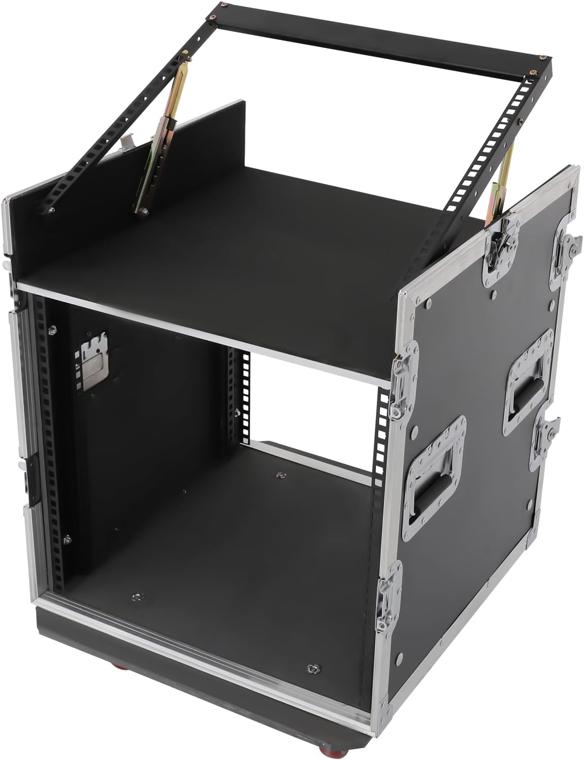 14U PA DJ Rack/Road ATA Case, Network & Stereo Rack with Slant Mixer Tops, Heavy-Duty DJ Work Table Rolling Studio Equipment Cabinet, Amplifier Mixer Storage Stand for Pro Tour Grade, Live Sound
