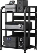 WDJBPSH Mobile Audio Media Rack on Wheels, Portable Video Entertainment Equipment Storage Holder with Height-Adjustable Shelf, Office Bedroom Living Room Organizer(Size:3 Tier/H 79cm - no Drawer)