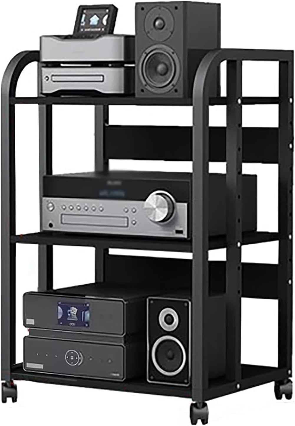 WDJBPSH Mobile Audio Media Rack on Wheels, Portable Video Entertainment Equipment Storage Holder with Height-Adjustable Shelf, Office Bedroom Living Room Organizer(Size:3 Tier/H 79cm - no Drawer)
