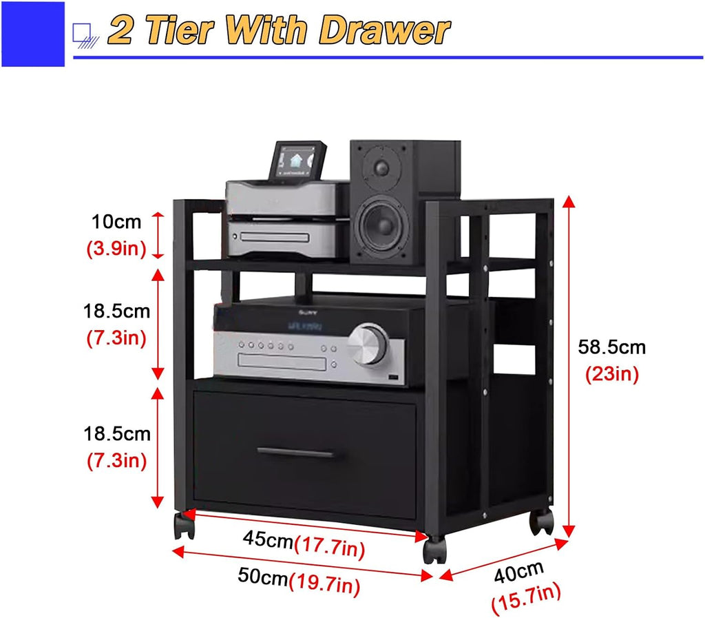5/4/3/2-Tier AV Media Stand Vertical Storage Cabinet, Office Home Classroom Stereo Rack System Cabinet Adjustable, Mobile Audio Equipment Rack, Portable Record Player Amplifiers Shelf(2 Tier 58.5cm Ta