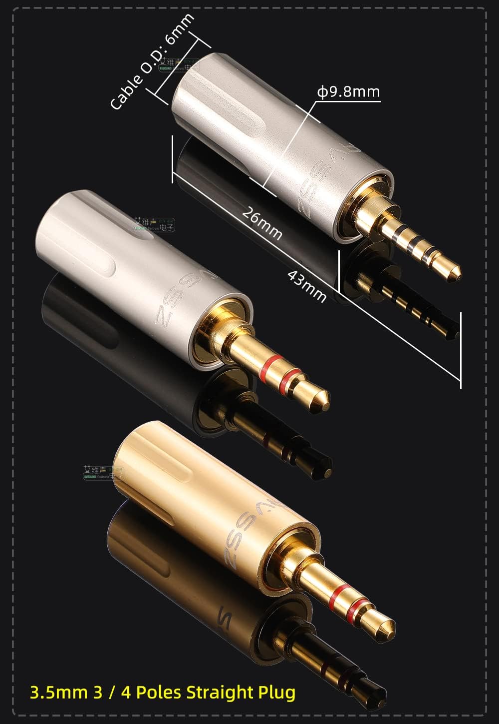 30PCS Jack 3.5 mm 1/8'' Stereo TRS Headphone Line Jack Adapter Audio Plug 3 Pole Plug Connector, Earphone Headset Cable Repair Replacement (3.5mm-1/8'' TRS, Golden Color - Male Jack)
