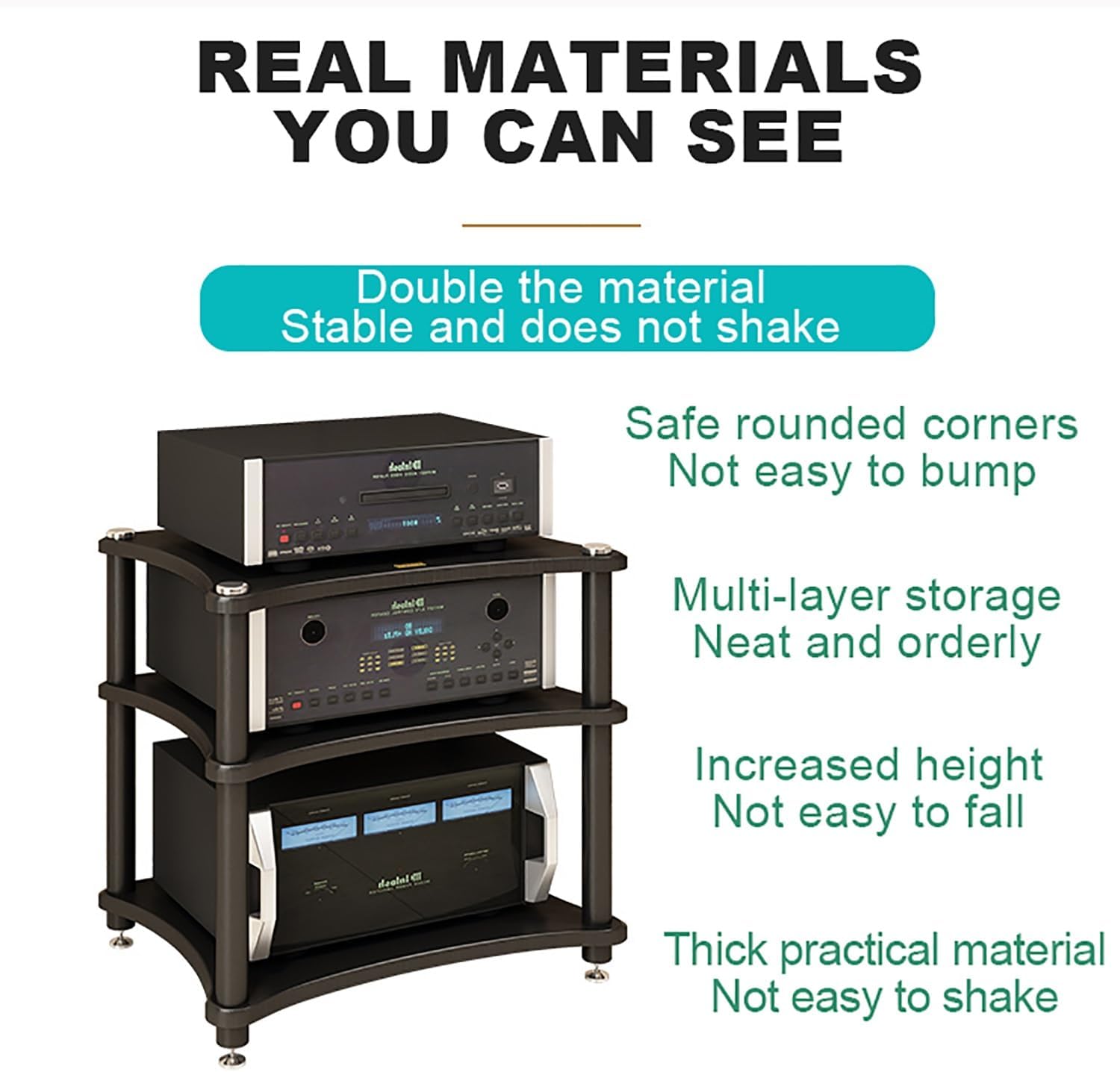 Floor-Standing Gaming Shelf Audio Rack - Space-Saving Media Stand for Audio & Video, Easy to Assemble Mobile Storage for Living Room & Recording Studio (Black, 60x48x40cm)