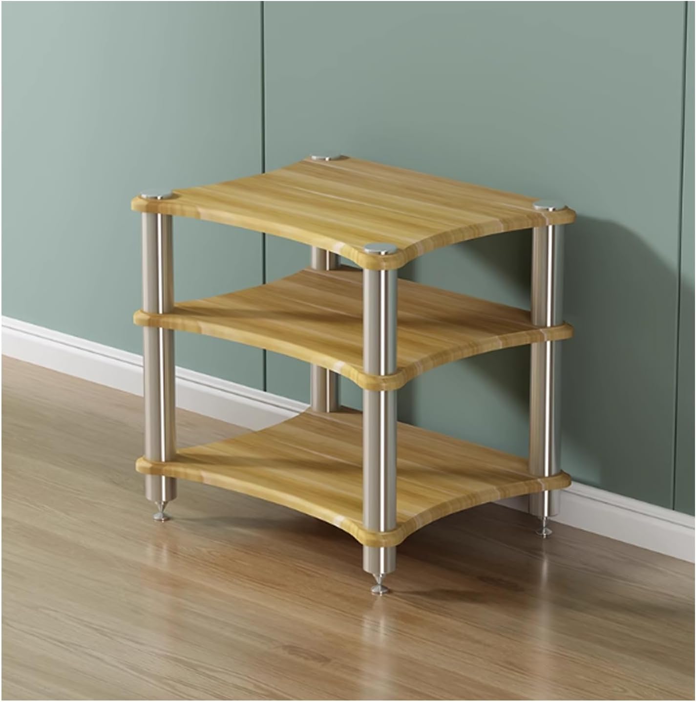 1 2 3 4 Tier Audio Rack, Sturdy AV Media Stand Storage Cabinet Corner Shelf for Stereo, CD Player, Gaming & Home Theater Equipment(Natural,3layer)