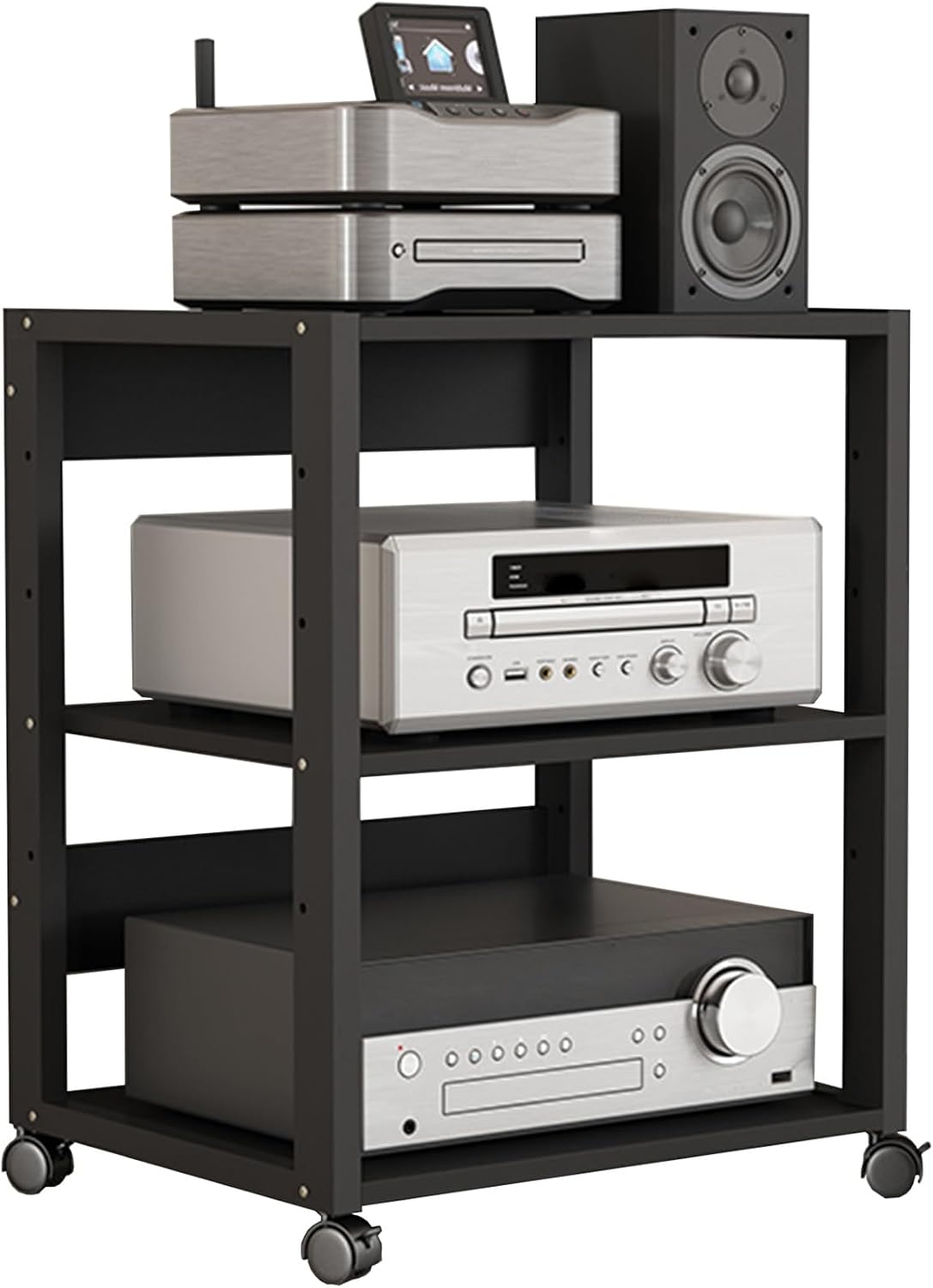 YLLFFLL Black Audio Component Rack Tower Media Stereo Stand Equipment Shelf, 3/4/5/6/7 Tier Media Storage Cabinet with Adjustable Shelf, HiFi Units Furniture(3 Layer)