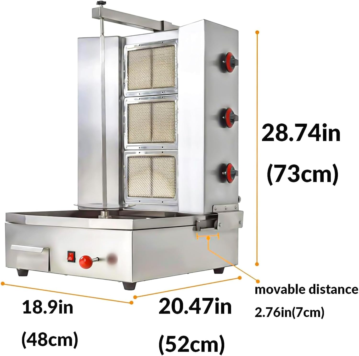 Shawarma Propane gyro machines Gas Vertical Barbecue Grill Doner Kebab Gyro Grill Rotating Kebab Machine with 3 Burners