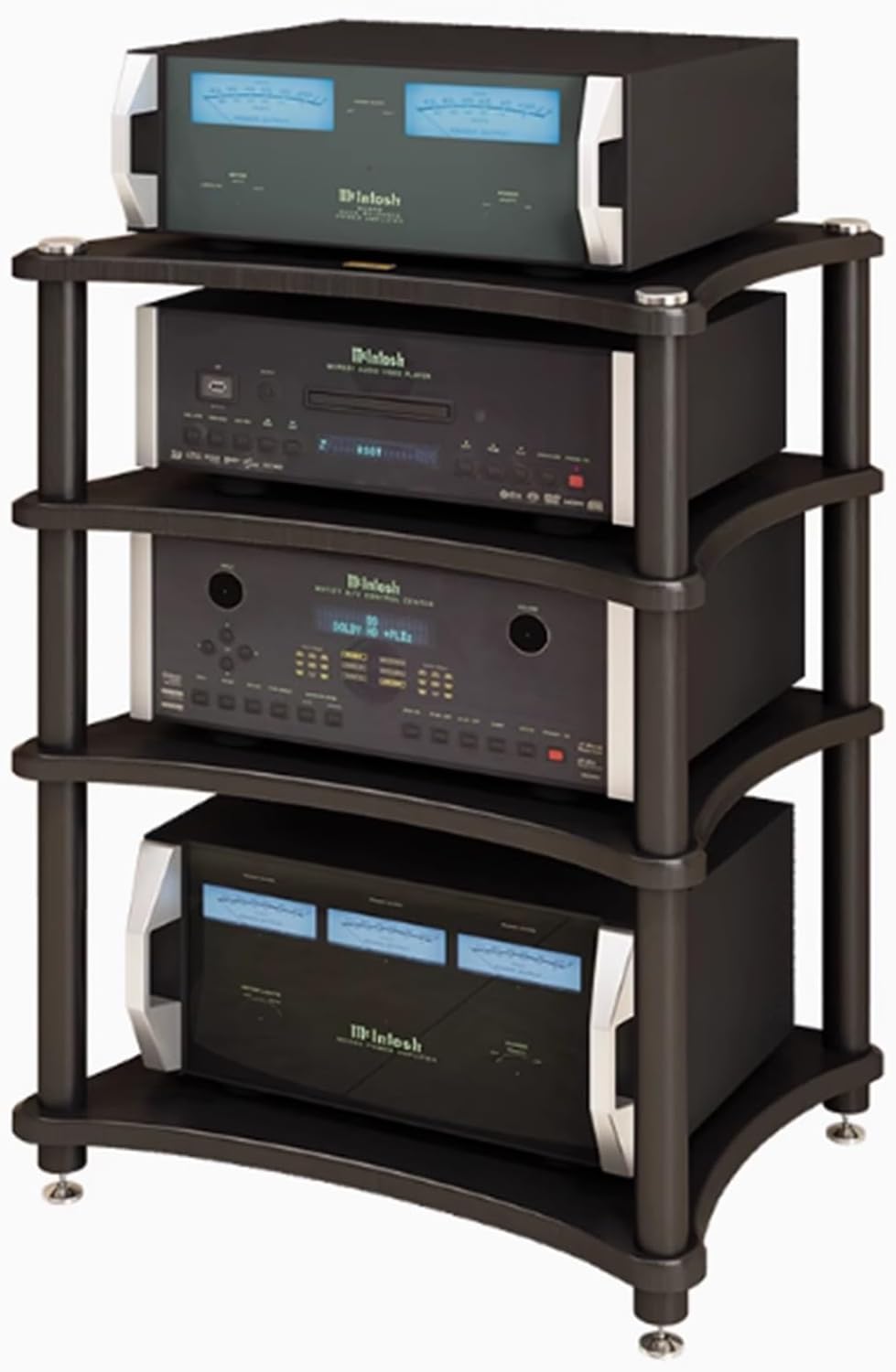 Audio Cabinet Rack 1-4 Tier AV Media Stand with 4 Steel Post, Vintage Furniture Stereo Cabinet Audio Rack Tower, Large Storage Capacity Equipment Holders for Living Room(1 Tier)