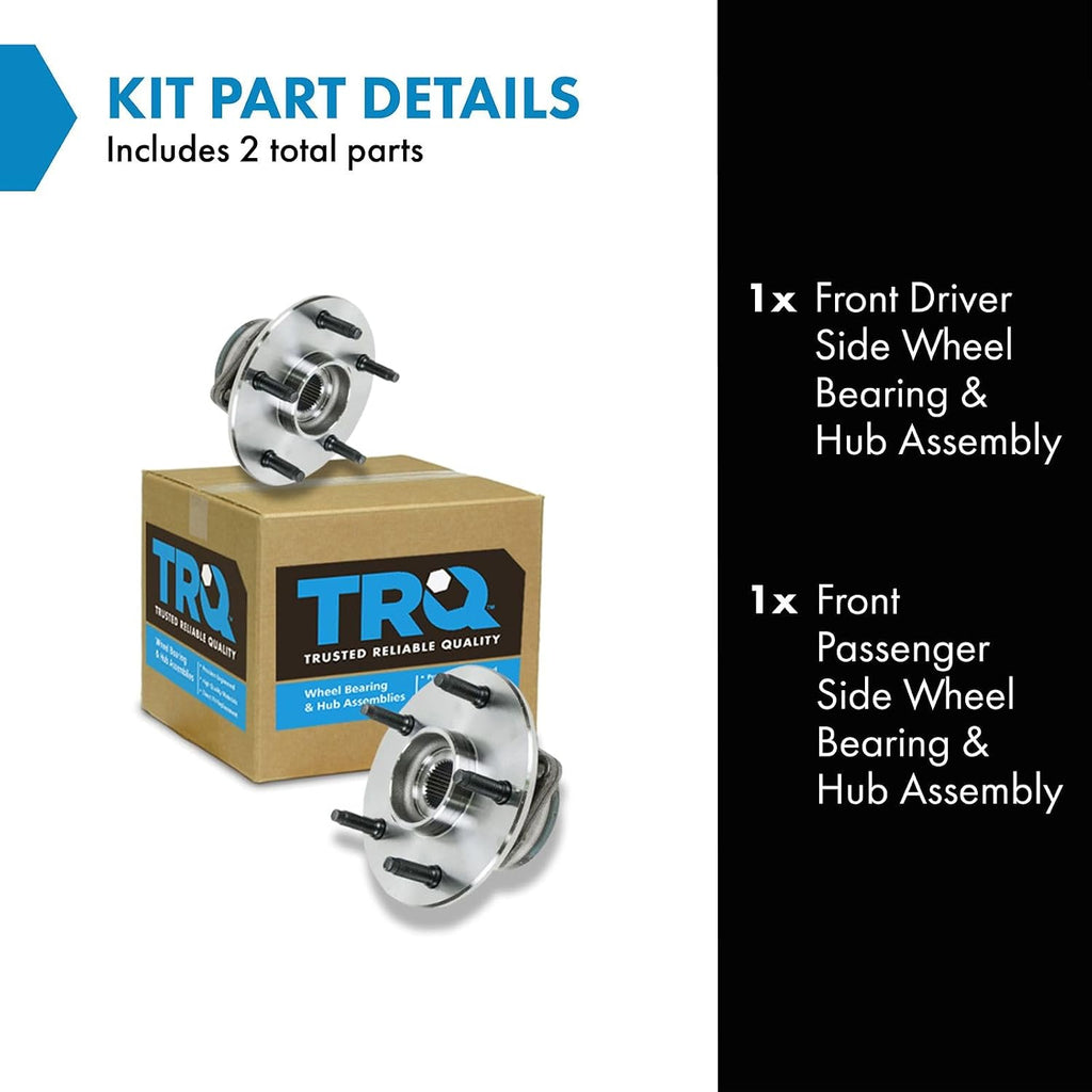 TRQ Front Left and Right Wheel Bearing and Hub Assembly Set 2 Piece Compatible with 2000-2001 Dodge Ram 1500 4 Wheel Drive with 2 Wheel ABS Brakes
