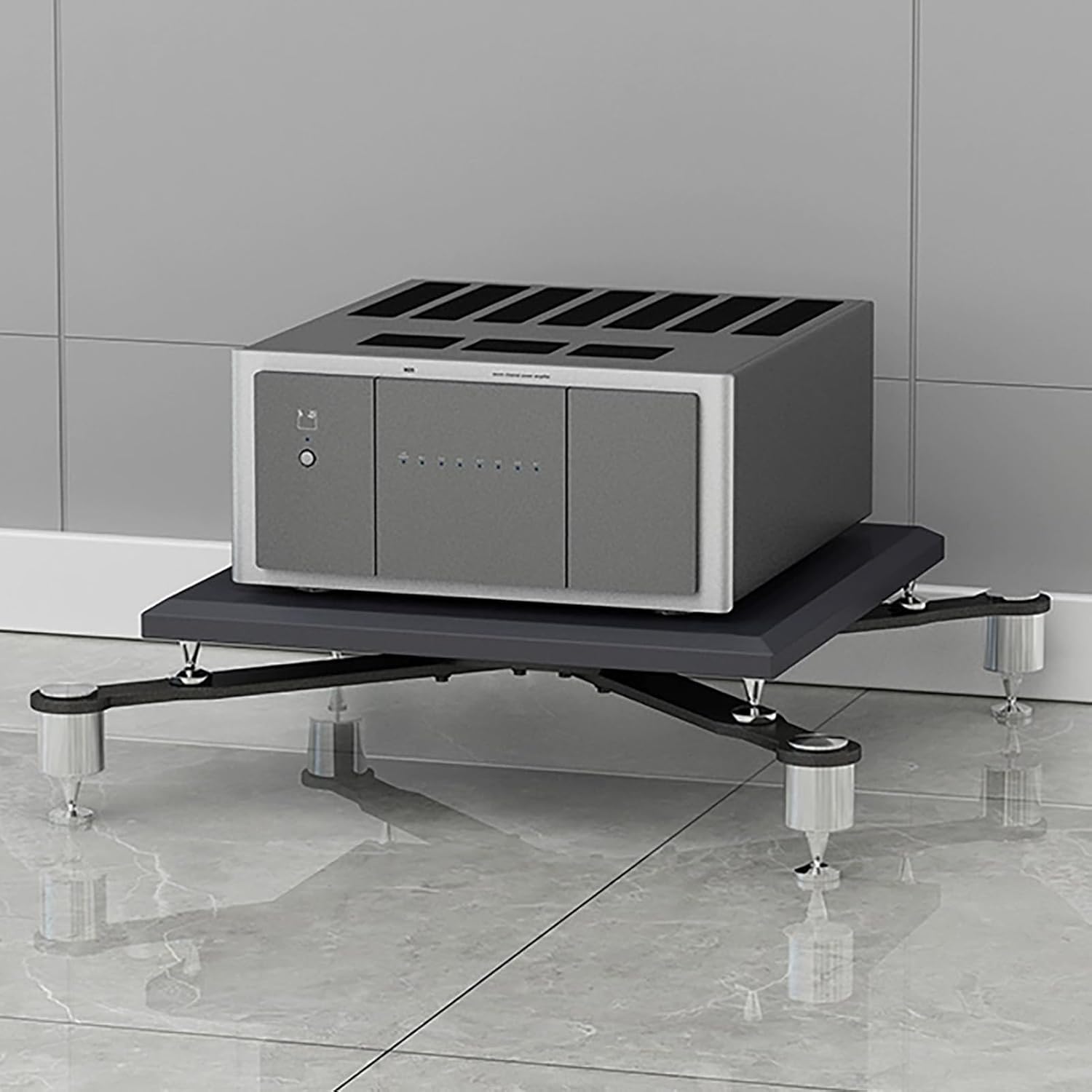 Modern Black Media Stand Entertainment Center With Metal Frame Corner Shelf Audio Rack Storage Cabinet For Audio Video Equipment Shock Absorbing Nails 3 Tier 70X70X75Cm,Silver,1 tier 70x70x15CM