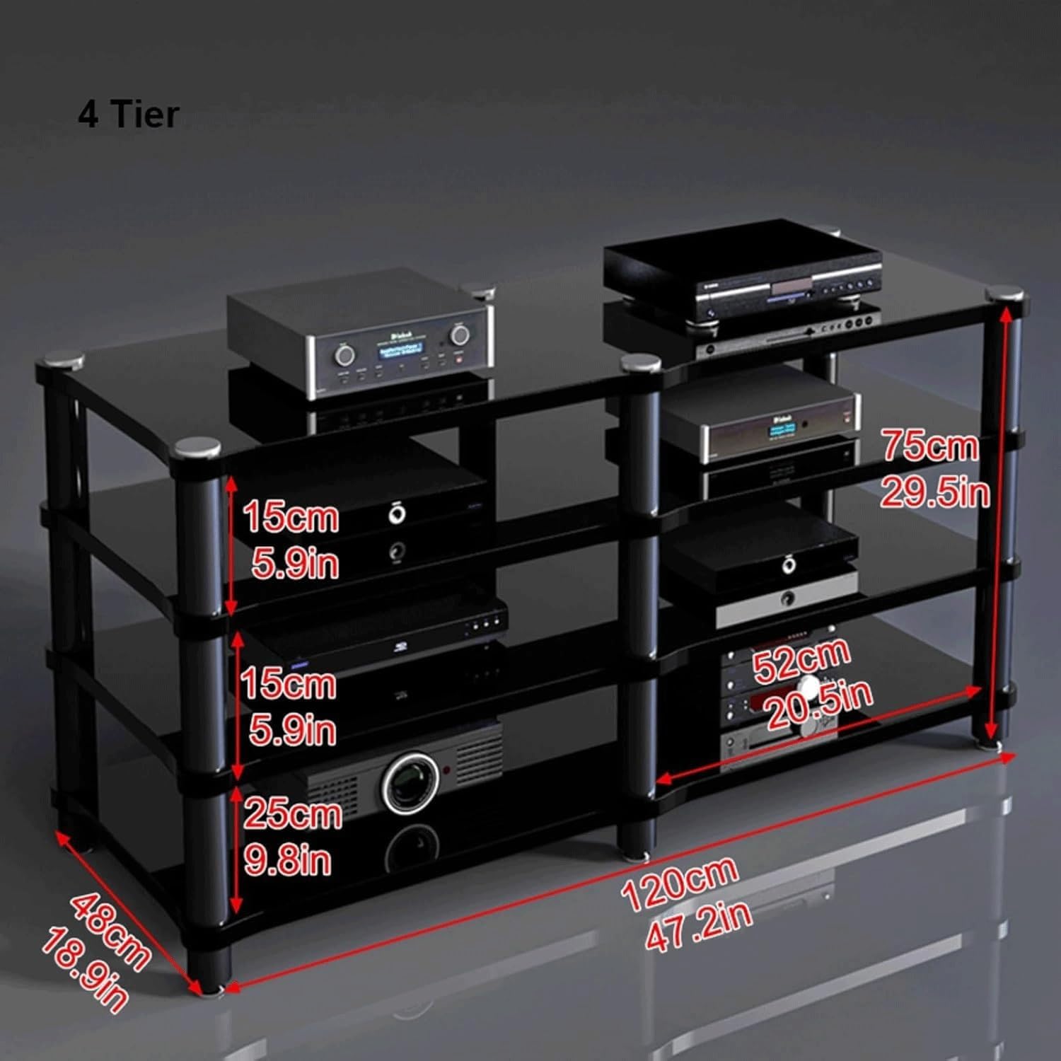 Audio Rack 1/2/3/4 Tier Stereo Rack Audio Equipment Rack Audio Stereo Shelf Wooden HiFi Rack Audio-Video Shelving Shock-Absorbing(Multi-Colored,4 Tier)