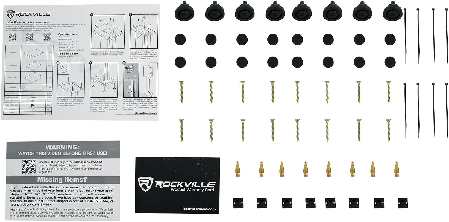 Rockville Pair SS36C 36' Classic Wood-Grain Speaker Stands, Solid MDF, 100 lb Capacity, Dual Top Plates, Isolation Pads, Brass and Rubber Spikes, Cable Management for Home Audio and Studio