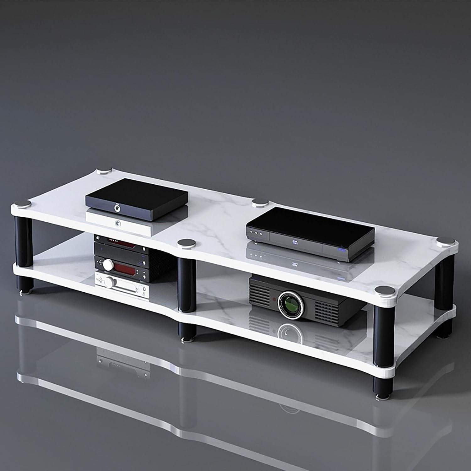 AV Media Stand, Audio Rack with Shock-Absorbing, Stereo Cabinet Corner Component Cabinet, Power Amplifier Shelf Equipment, Large Capacity Space(White,2 Tier 120x48x37CM)